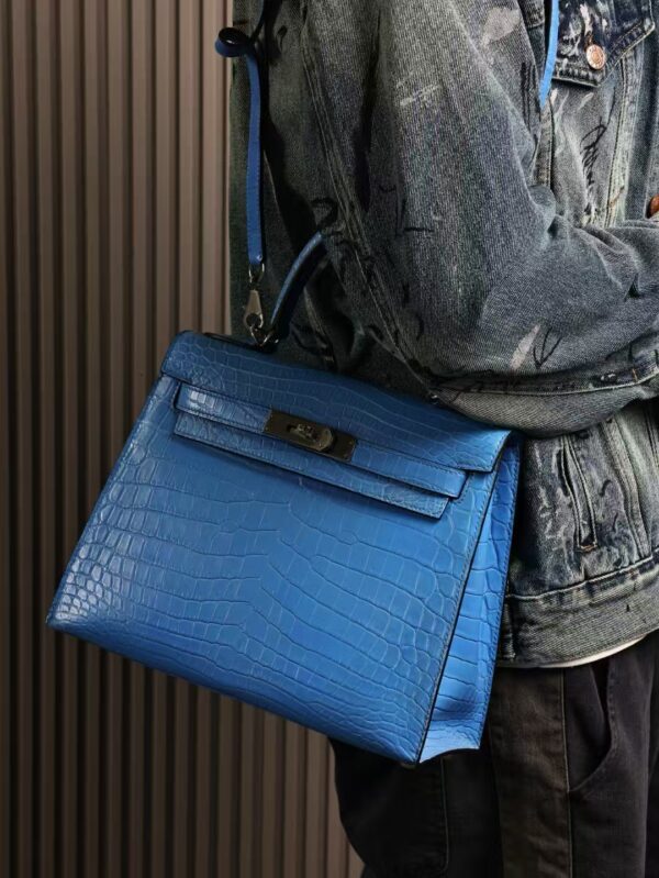 GPCMode Matte Niloticus Crocodile Kelly Sellier 28CM T7 Blue Hydra PHW