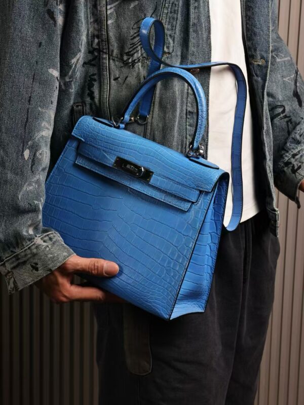 GPCMode Matte Niloticus Crocodile Kelly Sellier 28CM T7 Blue Hydra PHW