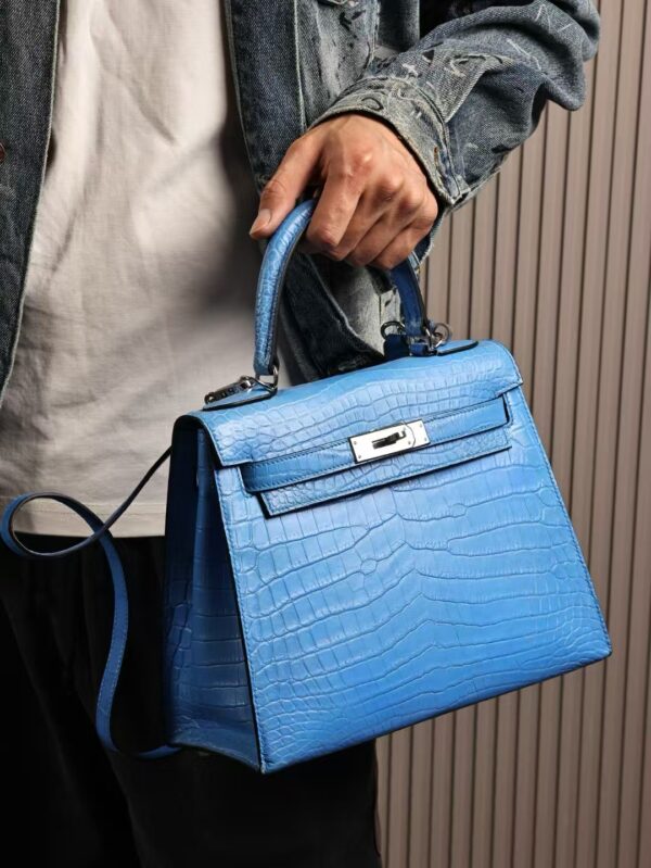 GPCMode Matte Niloticus Crocodile Kelly Sellier 28CM T7 Blue Hydra PHW