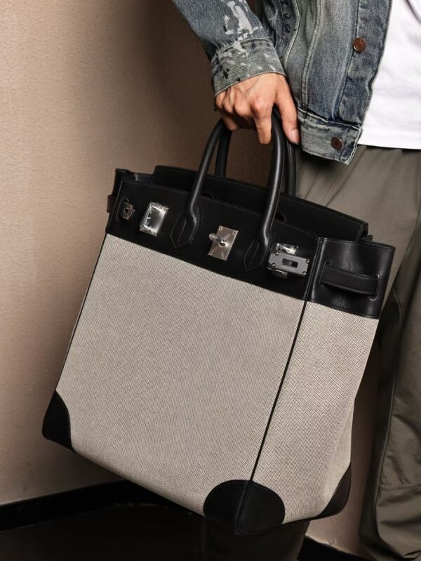 GPC Mode Hac 40CM Men’s Tote Bag White Canvas / Black Swift Leather PHW