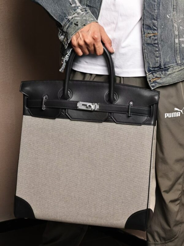 GPC Mode Hac 40CM Men’s Tote Bag White Canvas / Black Swift Leather PHW