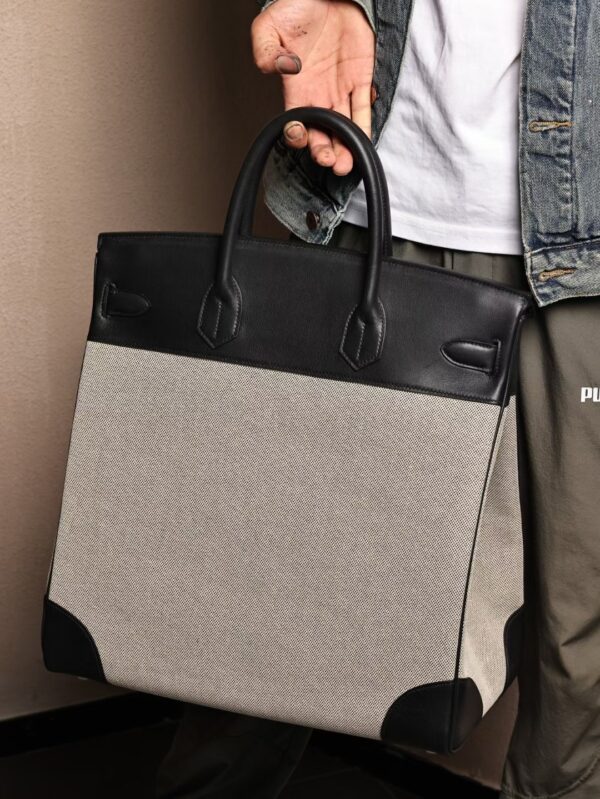 GPC Mode Hac 40CM Men’s Tote Bag White Canvas / Black Swift Leather PHW