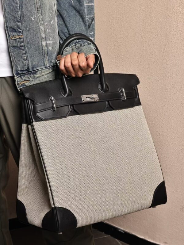GPC Mode Hac 40CM Men’s Tote Bag White Canvas / Black Swift Leather PHW