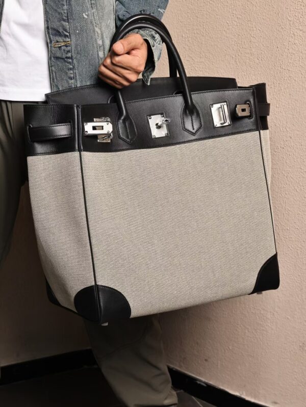 GPC Mode Hac 40CM Men’s Tote Bag White Canvas / Black Swift Leather PHW