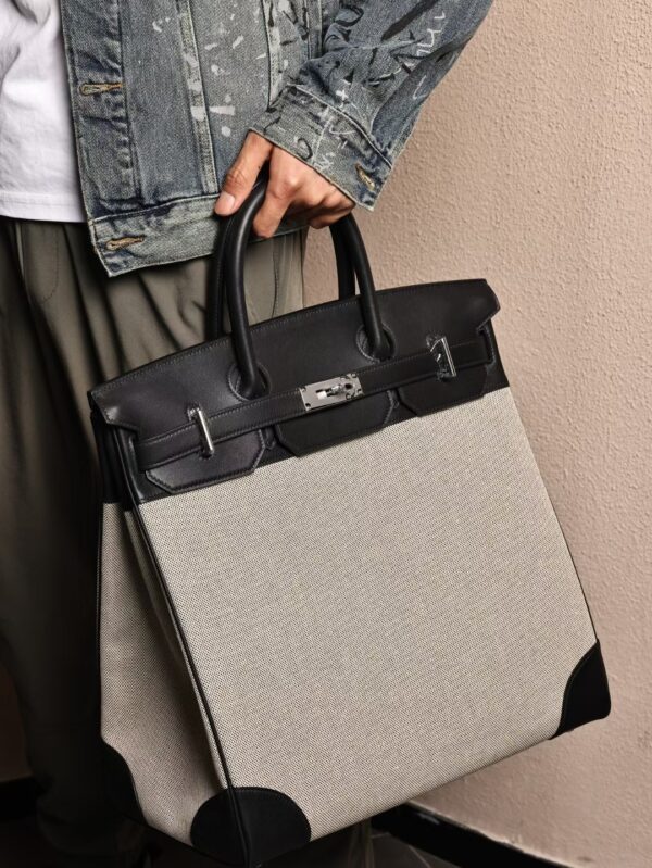 GPC Mode Hac 40CM Men’s Tote Bag White Canvas / Black Swift Leather PHW