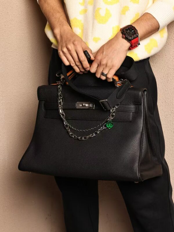 GPC Mode Hemes Men’s Bag Kelly Maxi 42CM Togo 89 Noir / 37 Gold Barenia Handle PHW