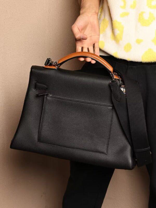 GPC Mode Hemes Men’s Bag Kelly Maxi 42CM Togo 89 Noir / 37 Gold Barenia Handle PHW