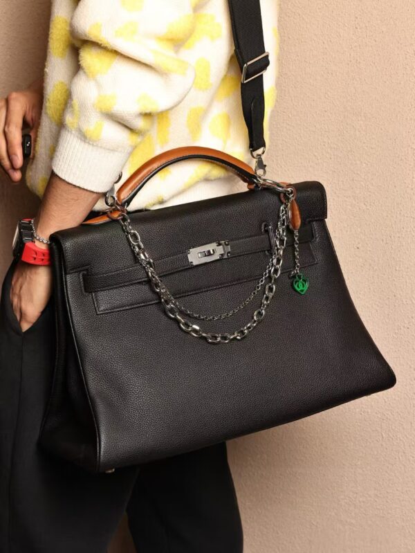 GPC Mode Hemes Men’s Bag Kelly Maxi 42CM Togo 89 Noir / 37 Gold Barenia Handle PHW