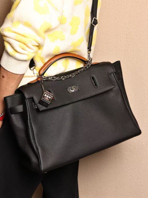 GPC Mode Hemes Men’s Bag Kelly Maxi 42CM Togo 89 Noir / 37 Gold Barenia Handle PHW