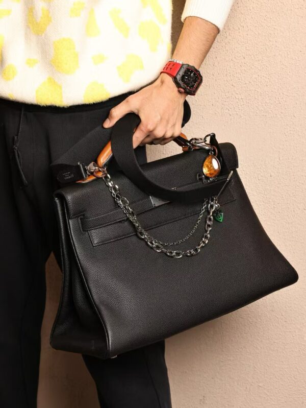 GPC Mode Hemes Men’s Bag Kelly Maxi 42CM Togo 89 Noir / 37 Gold Barenia Handle PHW