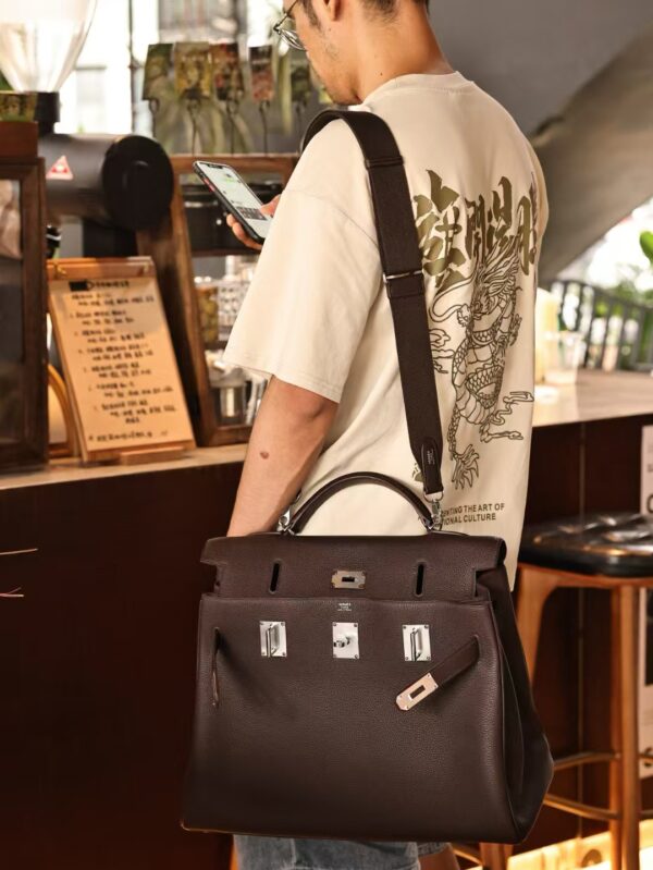 GPC Mode Hermes Oversize Bag Kelly Maxi 42CM Togo Leather CK46 Ebene PHW