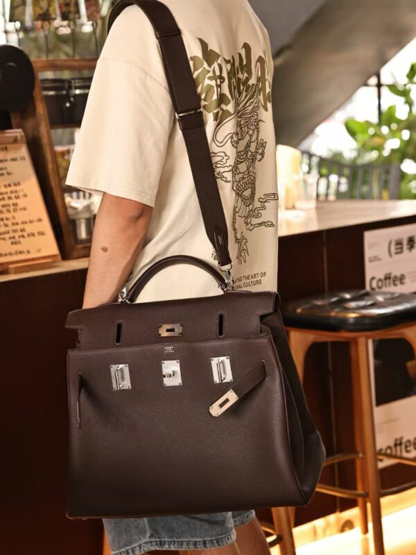 GPC Mode Hermes Oversize Bag Kelly Maxi 42CM Togo Leather CK46 Ebene PHW