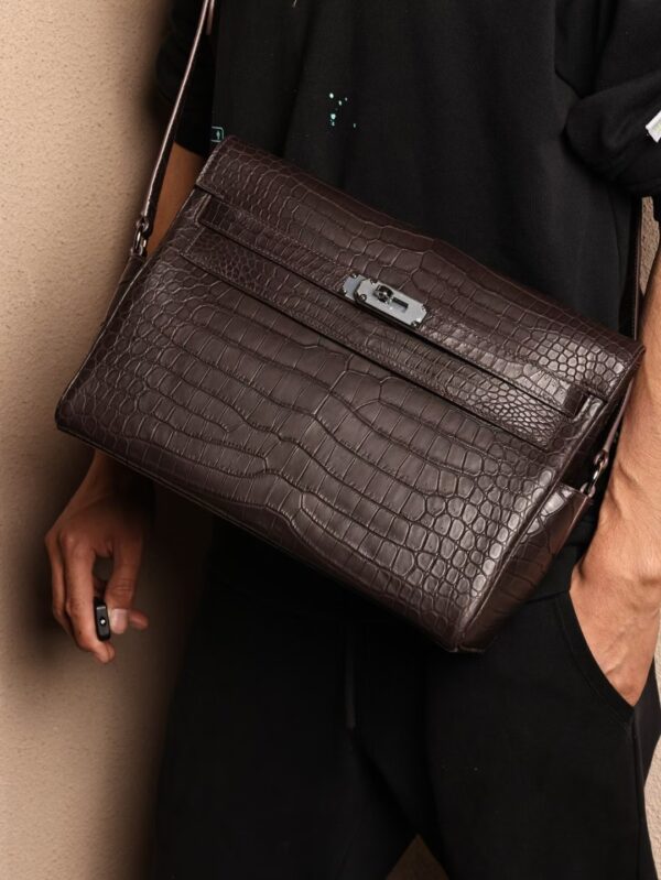 GPC Mode Kelly Messenger GM CK46 Ebene Matte Porosus Crocodile Leather PHW