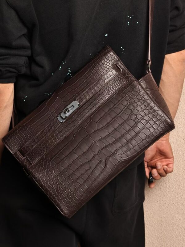 GPC Mode Kelly Messenger GM CK46 Ebene Matte Porosus Crocodile Leather PHW