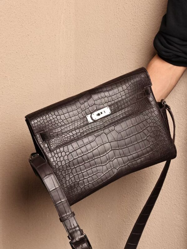 GPC Mode Kelly Messenger GM CK46 Ebene Matte Porosus Crocodile Leather PHW