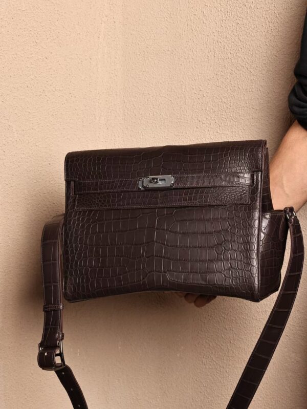 GPC Mode Kelly Messenger GM CK46 Ebene Matte Porosus Crocodile Leather PHW