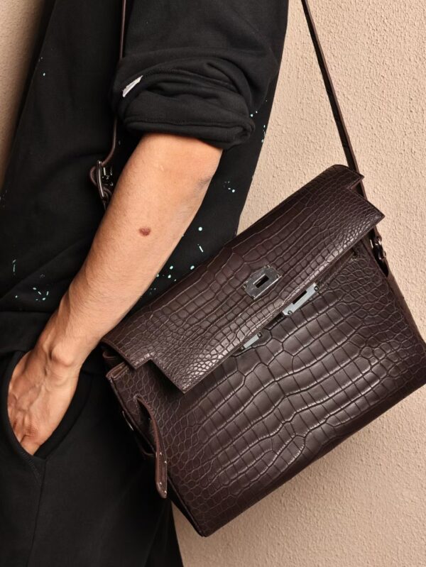 GPC Mode Kelly Messenger GM CK46 Ebene Matte Porosus Crocodile Leather PHW