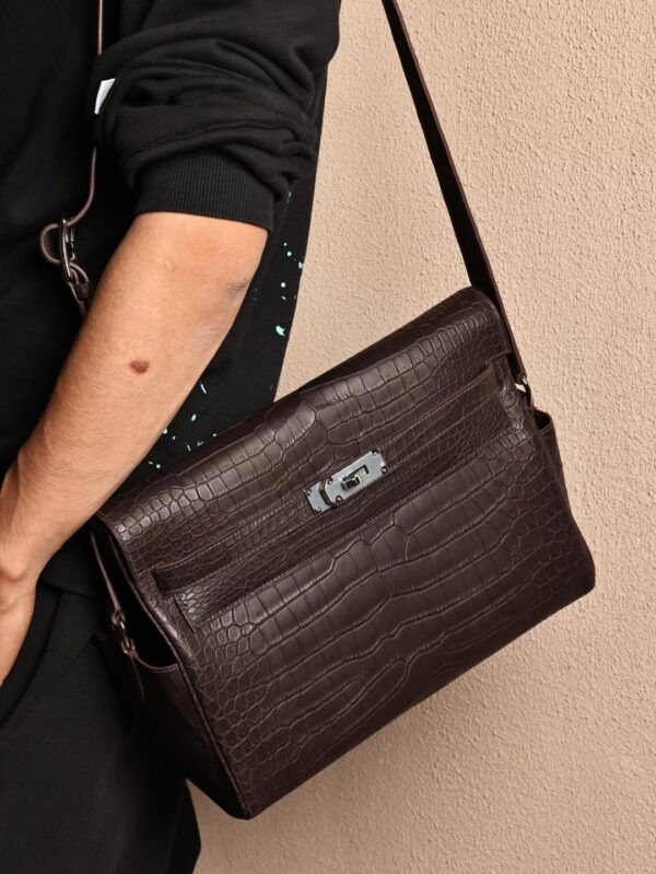 GPC Mode Kelly Messenger GM CK46 Ebene Matte Porosus Crocodile Leather PHW