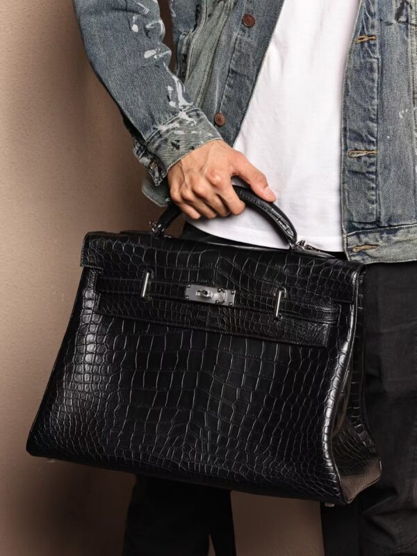 GPC Mode Luxury Men’s Bag Matte Niloticus Crocodile Kelly Maxi 42CM CK89 Black GHW