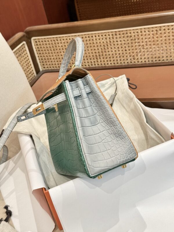 GPC Mode Luxury Women’s Bag Kelly 25CM Matte Crocodile Leather Gris Pearl / Cactus / Mimosa GHW
