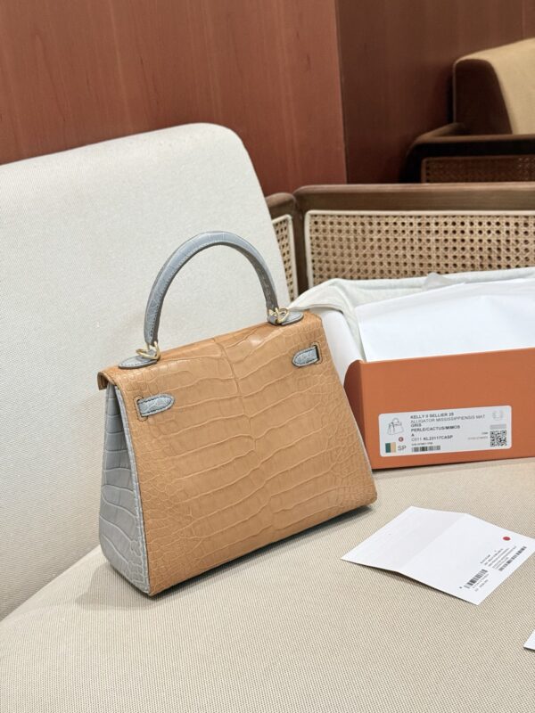 GPC Mode Luxury Women’s Bag Kelly 25CM Matte Crocodile Leather Gris Pearl / Cactus / Mimosa GHW