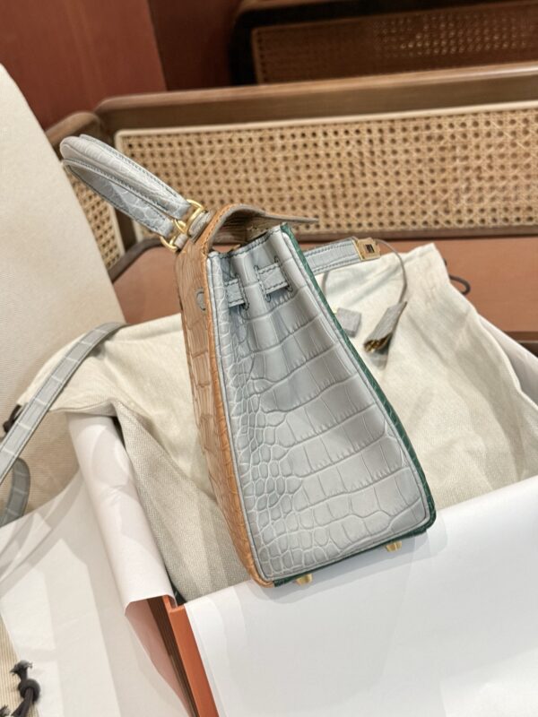 GPC Mode Luxury Women’s Bag Kelly 25CM Matte Crocodile Leather Gris Pearl / Cactus / Mimosa GHW