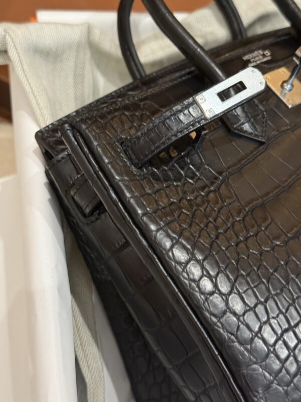 GPC Mode Matte Alligator Crocodile Birkin 25CM CK89 Black Women’s Tote Bag PHW