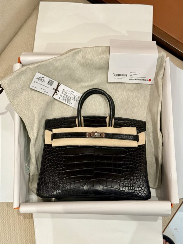 GPC Mode Matte Alligator Crocodile Birkin 25CM CK89 Black Women’s Tote Bag PHW