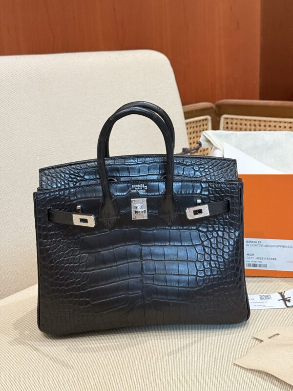 GPC Mode Matte Alligator Crocodile Birkin 25CM CK89 Black Women’s Tote Bag PHW