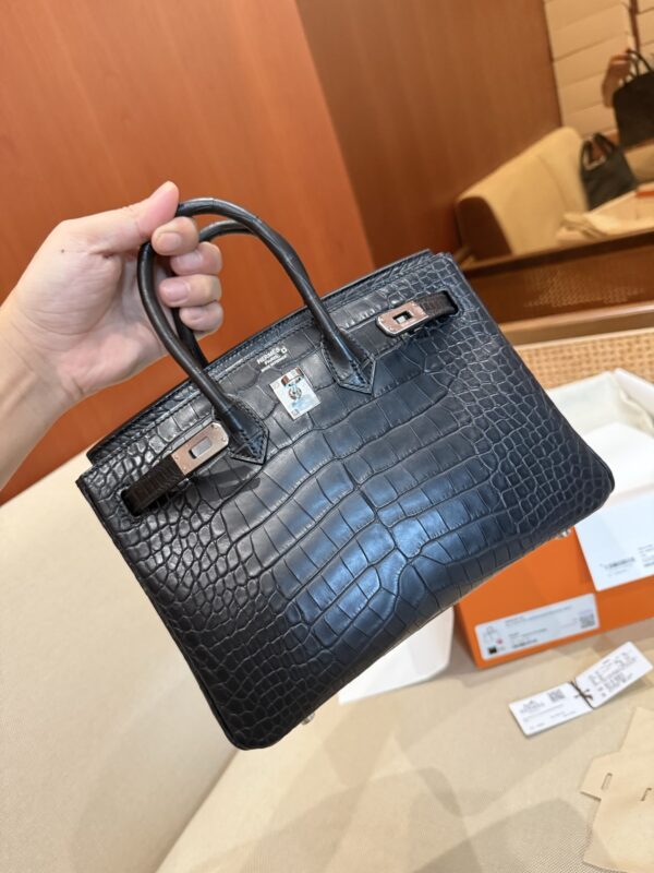 GPC Mode Matte Alligator Crocodile Birkin 25CM CK89 Black Women’s Tote Bag PHW