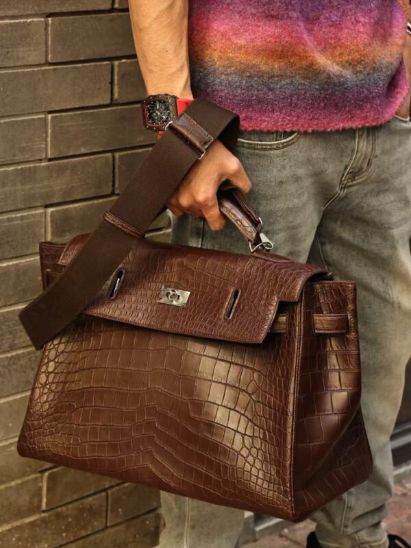 GPC Mode Men’s Tote Bag Kelly Maxi 42CM Coffee HCP Matte Crocodile PHW