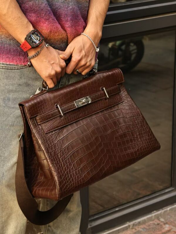 GPC Mode Men’s Tote Bag Kelly Maxi 42CM Coffee HCP Matte Crocodile PHW