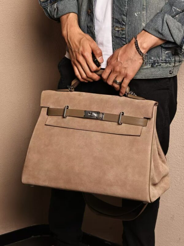 GPC Mode Tote Bag Suede / Swift Leather Kelly Maxi 42CM 8Q Beige Marfa PHW