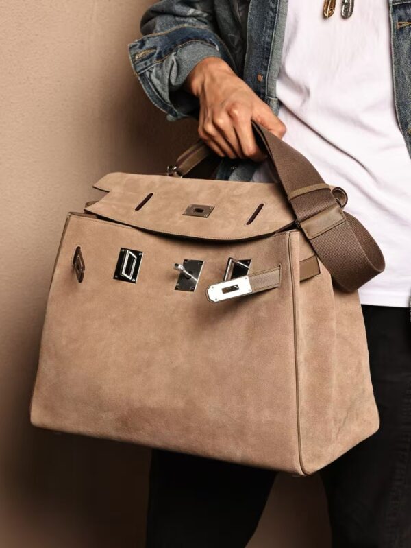 GPC Mode Tote Bag Suede / Swift Leather Kelly Maxi 42CM 8Q Beige Marfa PHW