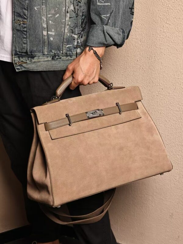 GPC Mode Tote Bag Suede / Swift Leather Kelly Maxi 42CM 8Q Beige Marfa PHW