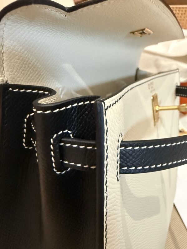 GPC Mode Kelly Sellier 25CM 10 Craie / 89 Black Frosted Epsom Leather Luxury Women’s Bag GHW