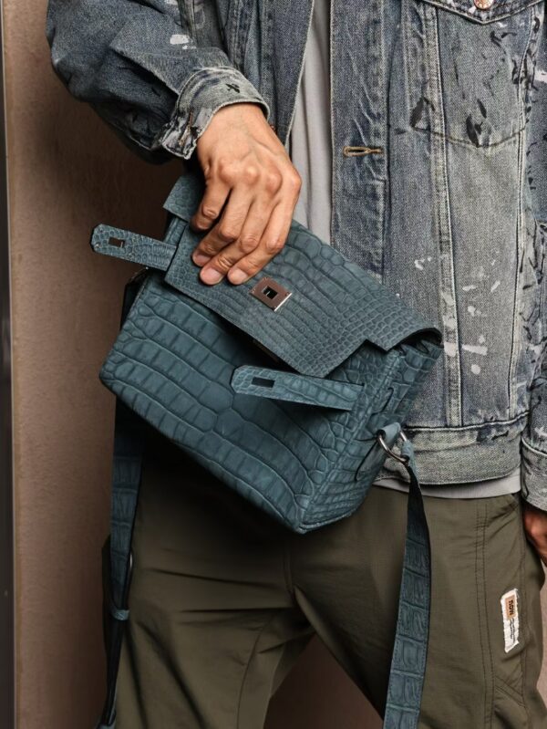 GPC Mode Kelly Messenger 27CM W0 Vert Bosphore Men’s Shoulder Bag Frosted Crocodile Leather PHW