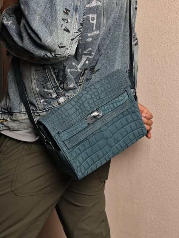 GPC Mode Kelly Messenger 27CM W0 Vert Bosphore Men’s Shoulder Bag Frosted Crocodile Leather PHW