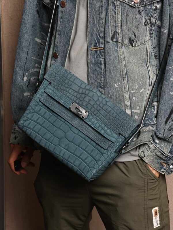 GPC Mode Kelly Messenger 27CM W0 Vert Bosphore Men’s Shoulder Bag Frosted Crocodile Leather PHW
