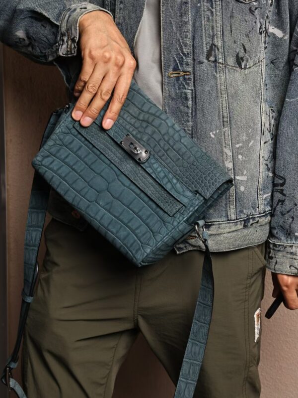 GPC Mode Kelly Messenger 27CM W0 Vert Bosphore Men’s Shoulder Bag Frosted Crocodile Leather PHW