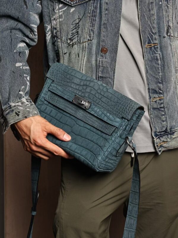 GPC Mode Kelly Messenger 27CM W0 Vert Bosphore Men’s Shoulder Bag Frosted Crocodile Leather PHW