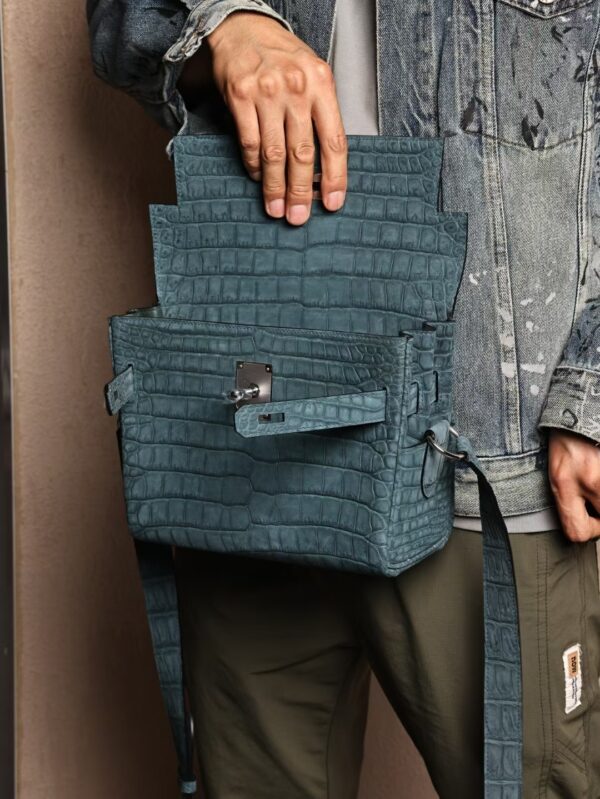 GPC Mode Kelly Messenger 27CM W0 Vert Bosphore Men’s Shoulder Bag Frosted Crocodile Leather PHW