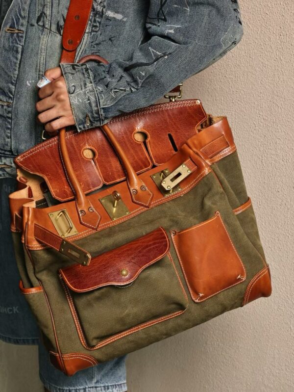 GPC Mode Hac Cargo 40CM 37 Gold Calf Leather / Vert Canoppe Canvas PHW
