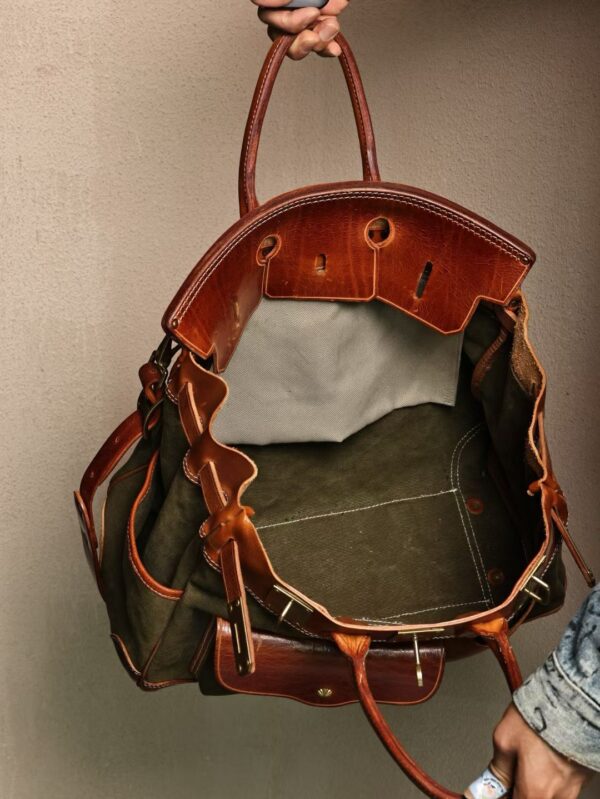 GPC Mode Hac Cargo 40CM 37 Gold Calf Leather / Vert Canoppe Canvas PHW