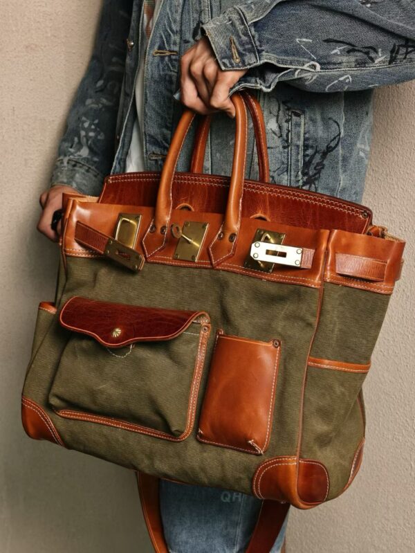 GPC Mode Hac Cargo 40CM 37 Gold Calf Leather / Vert Canoppe Canvas PHW