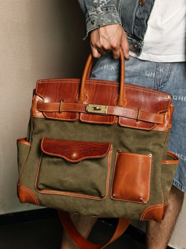 GPC Mode Hac Cargo 40CM 37 Gold Calf Leather / Vert Canoppe Canvas PHW