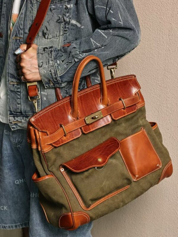 GPC Mode Hac Cargo 40CM 37 Gold Calf Leather / Vert Canoppe Canvas PHW