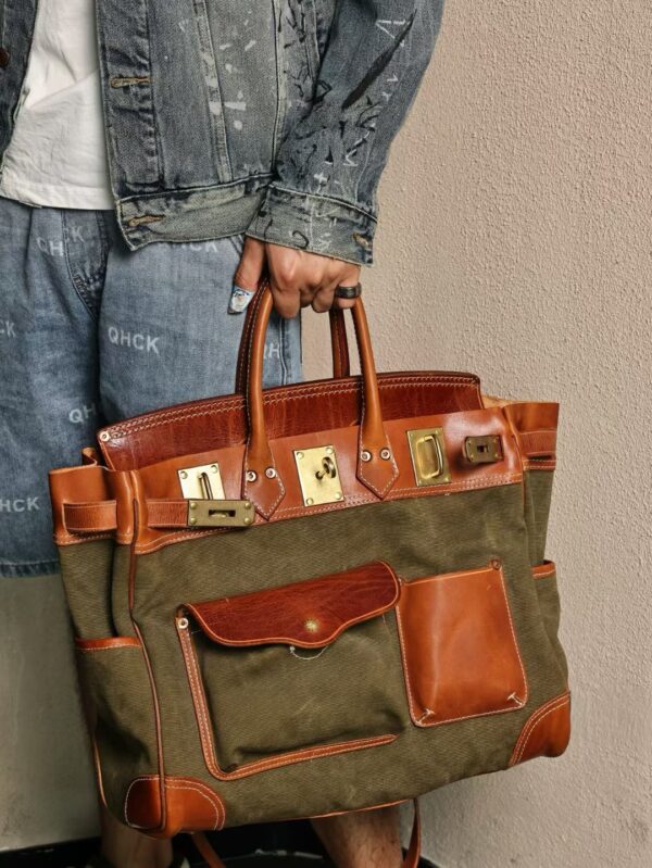 GPC Mode Hac Cargo 40CM 37 Gold Calf Leather / Vert Canoppe Canvas PHW