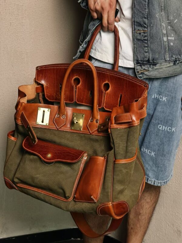 GPC Mode Hac Cargo 40CM 37 Gold Calf Leather / Vert Canoppe Canvas PHW