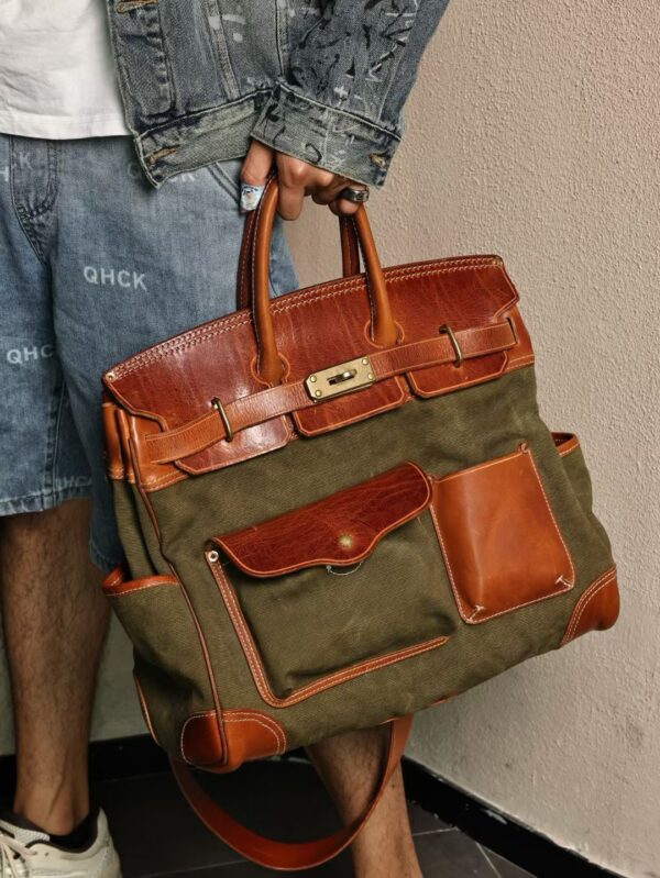 GPC Mode Hac Cargo 40CM 37 Gold Calf Leather / Vert Canoppe Canvas PHW